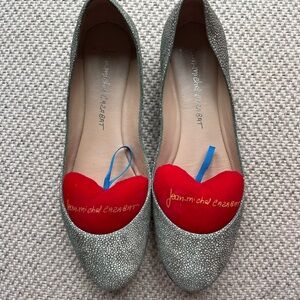 Silver Glitter Flats with Red Heart Accent